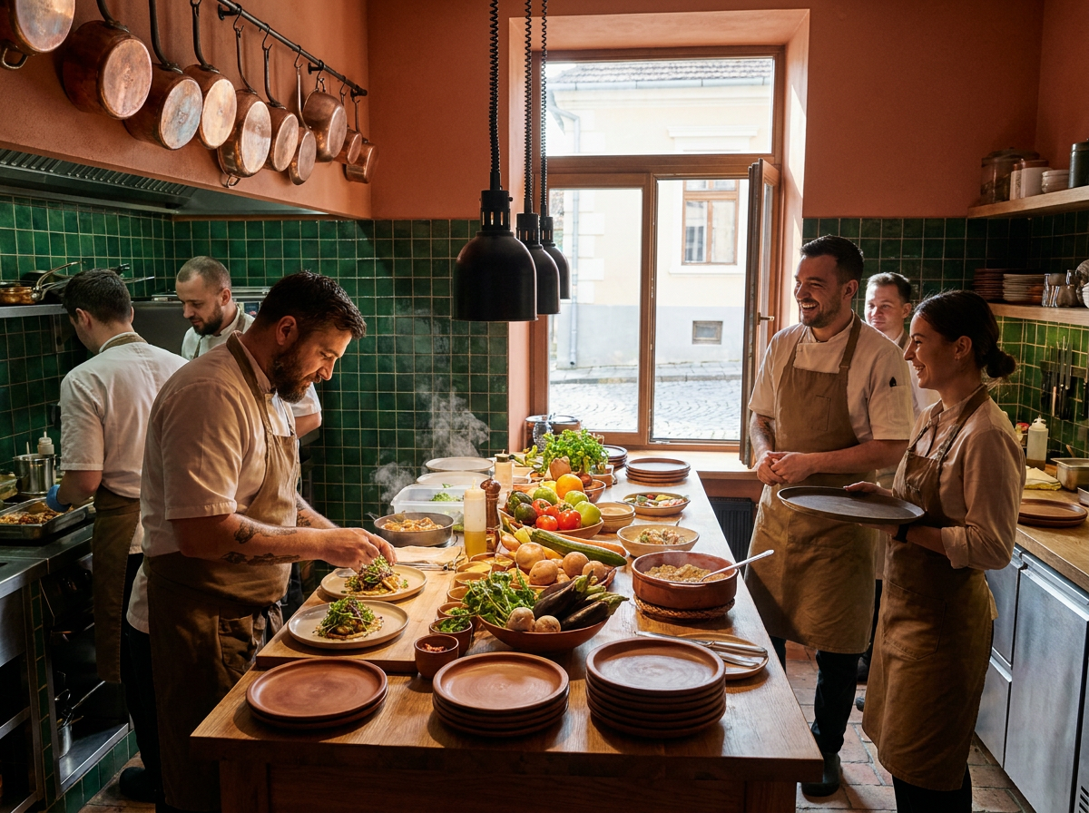 Sala de mese a Tavernei Moșului din Călărași, decorată în stil tradițional românesc